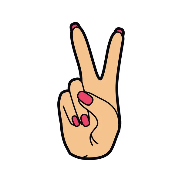 Hand mit Friedenszeichen und Liebe Pop Art — Stockvektor