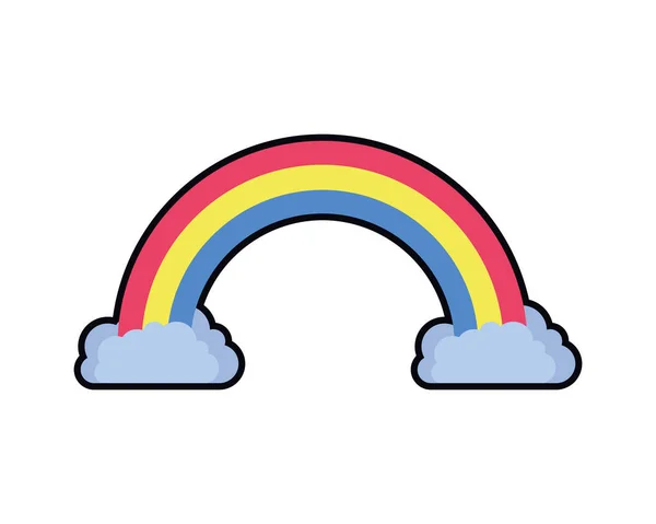Regenboog Met Wolken Popart Vectorillustratie Design — Stockvector