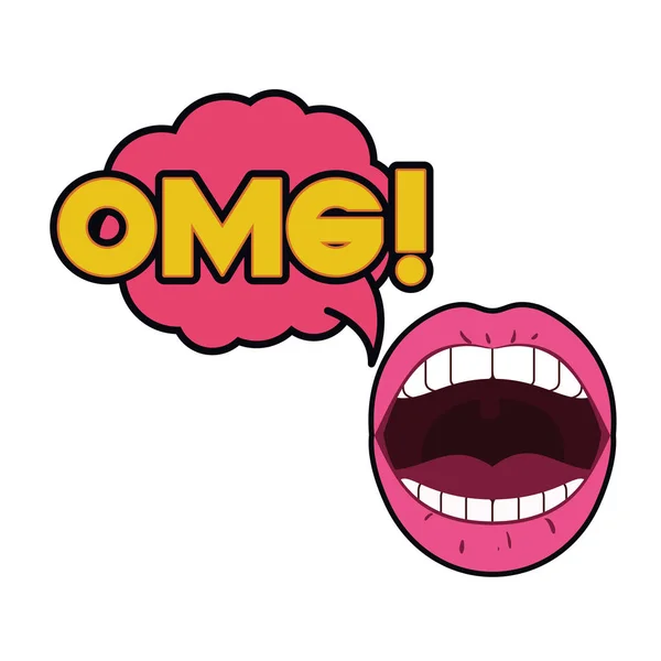 Vrouwelijke mond met geïsoleerde pictogram van de zeepbel van spraak — Stockvector