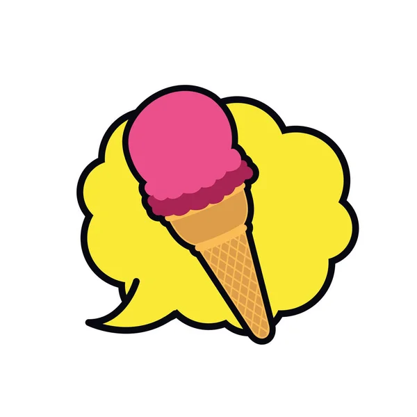 Helado con el icono del habla burbuja aislada — Vector de stock