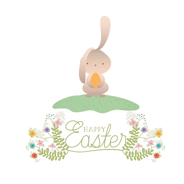 Joyeuse étiquette de Pâques avec icône oeuf et fleurs — Image vectorielle