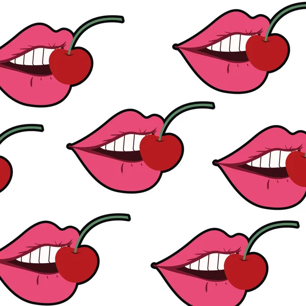 Pattern Women Mouth Cherry Vector Illustration Desing — Stock Vector