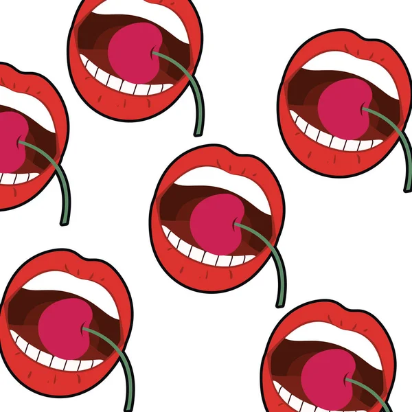 Pattern women mouth with cherry — Stock Vector