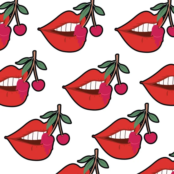 Modello bocca femminile gocciolante con ciliegia — Vettoriale Stock