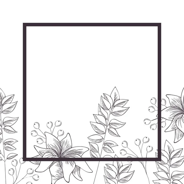 Цветы и листочки с рамкой изолированный значок — стоковый вектор