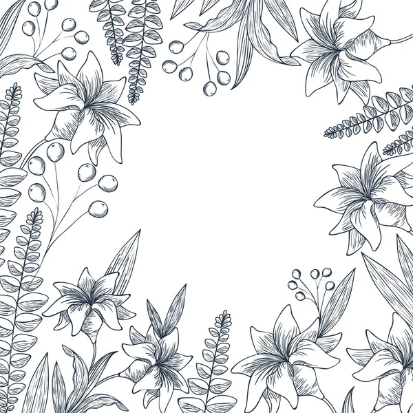 Patrón flores y hojas icono aislado — Vector de stock