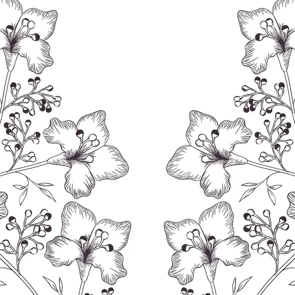 Wzór kwiatów i liści na białym tle ikona — Wektor stockowy