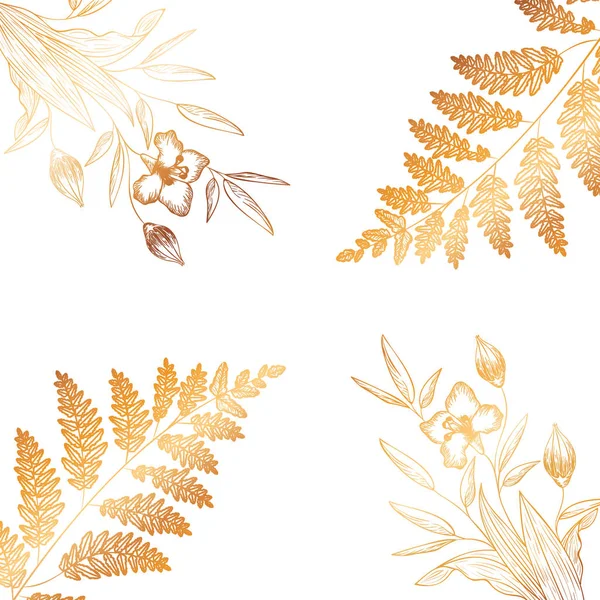 Patrón flores y hojas icono aislado — Vector de stock