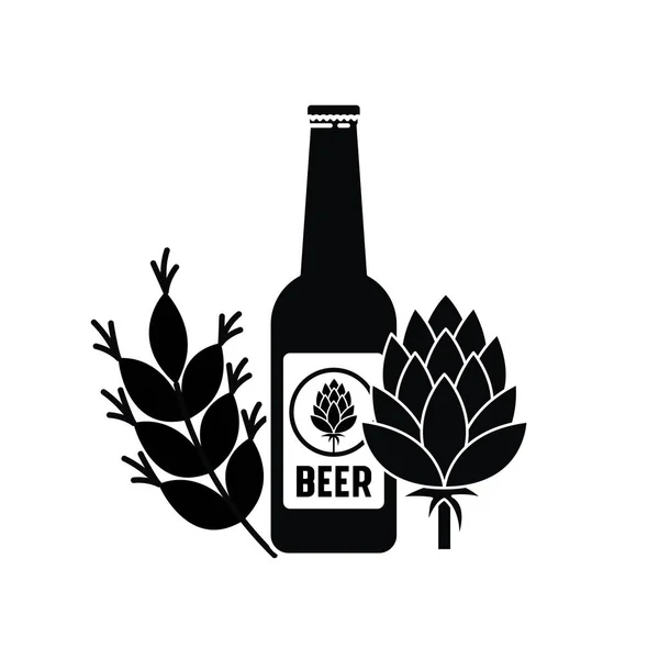 Flaska öl och vete isolerade ikonen — Stock vektor