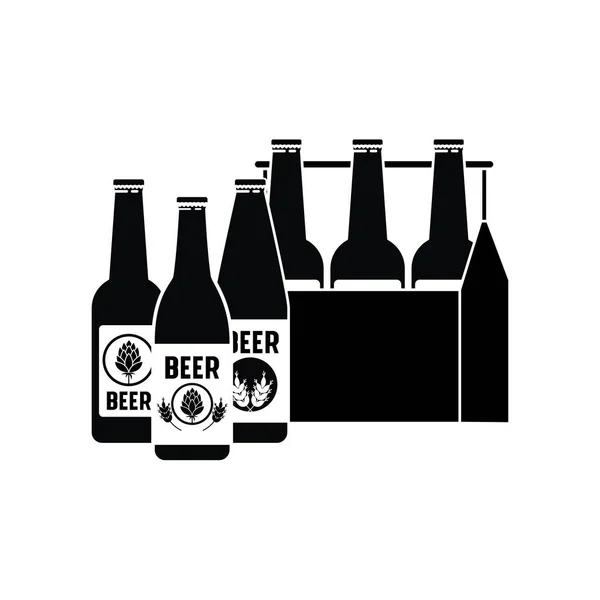 Box med öl flaskor isolerade ikon — Stock vektor