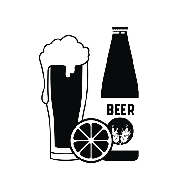 Garrafa de cerveja e vidro ícone isolado —  Vetores de Stock