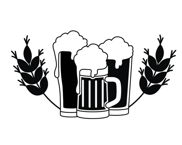 Cerveza con espuma y trigo icono aislado — Vector de stock