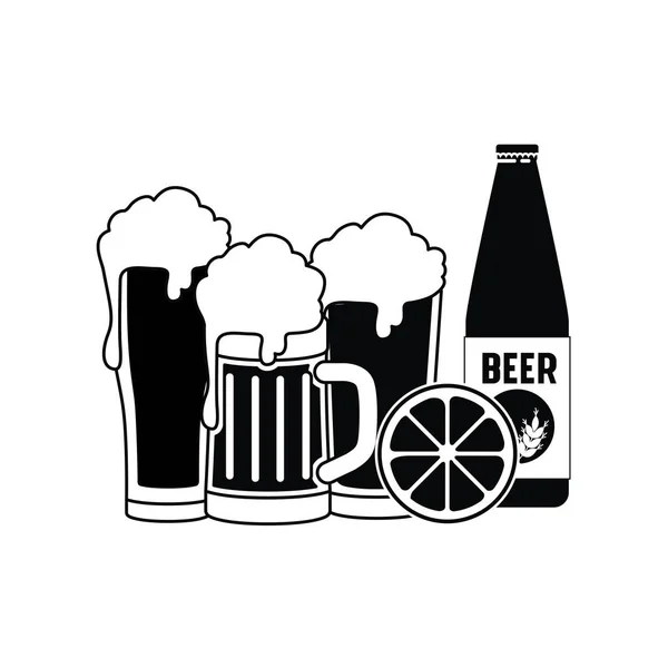 Üveg sör és üveg elszigetelt ikon — Stock Vector