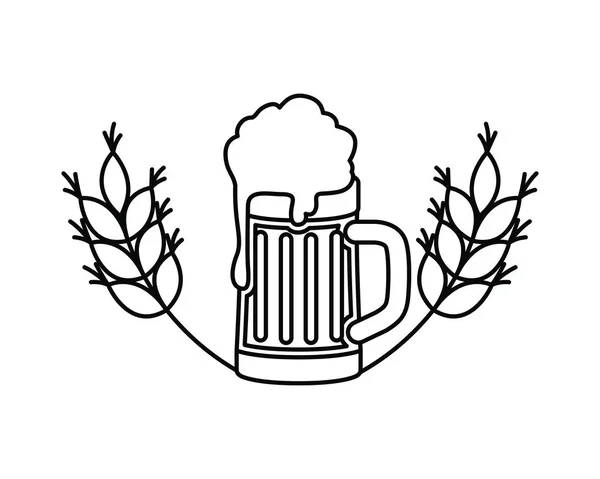 Bier met schuim en tarwe geïsoleerde pictogram — Stockvector