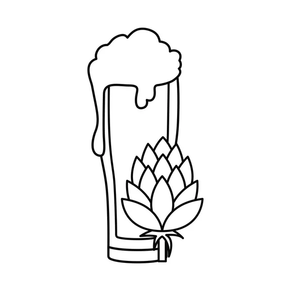Birra con schiuma e icona isolata di pigna — Vettoriale Stock