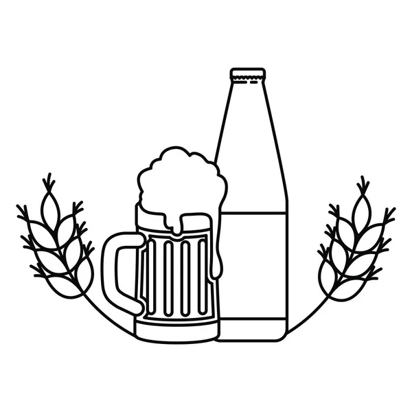 Botella de cerveza y vidrio icono aislado — Vector de stock