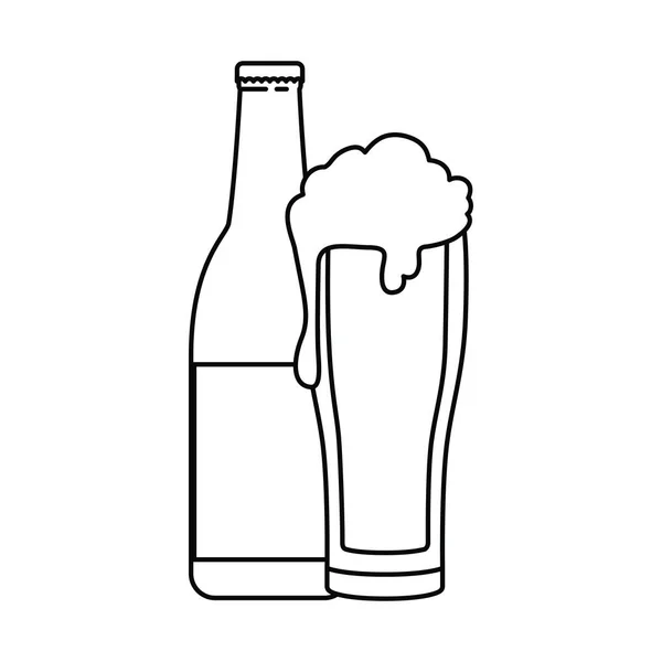 Flasche Bier und Glas isolierte Ikone — Stockvektor