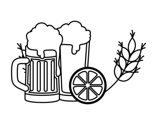 Bier met schuim en tarwe geïsoleerde pictogram — Stockvector