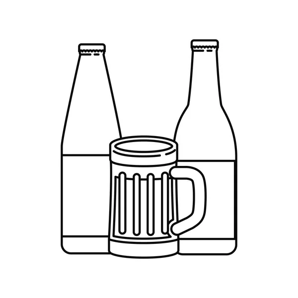 Botella de cerveza y vidrio icono aislado — Archivo Imágenes Vectoriales