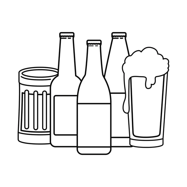 Bottiglia di birra e vetro isolato icona — Vettoriale Stock