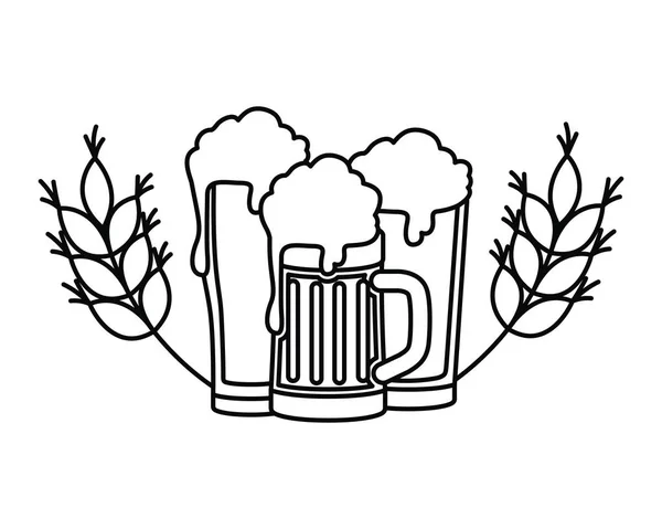 啤酒与泡沫和小麦被隔绝的图标 — 图库矢量图片