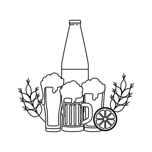 Bottiglie di birra e vetro isolato icona — Vettoriale Stock