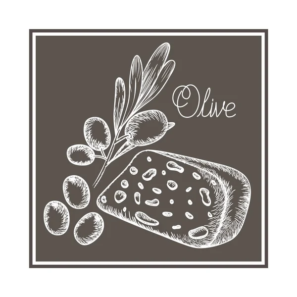 Delicioso queso y oliva icono aislado — Vector de stock