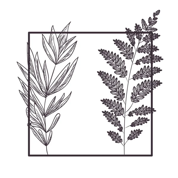 Patrón flores y hojas icono aislado — Vector de stock