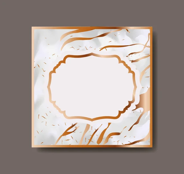 Square golden with victorian frame marble texture — Stock Vector