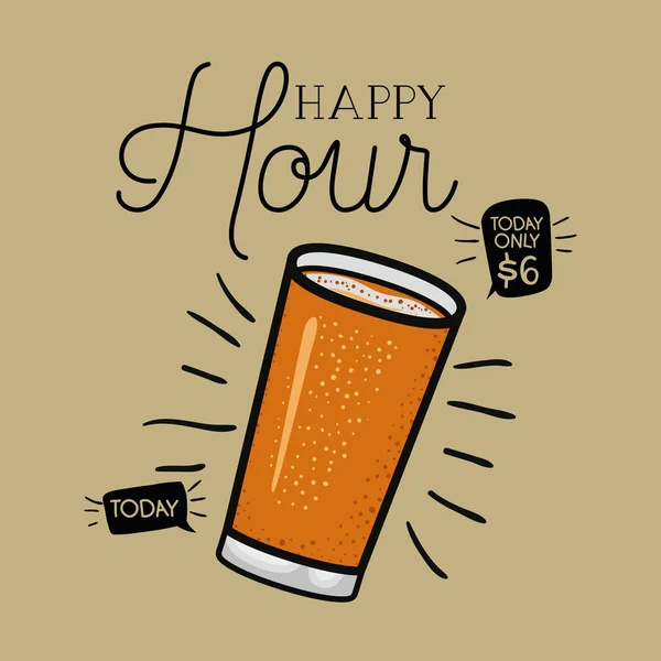 Mutlu saatler bira etiket cam — Stok Vektör