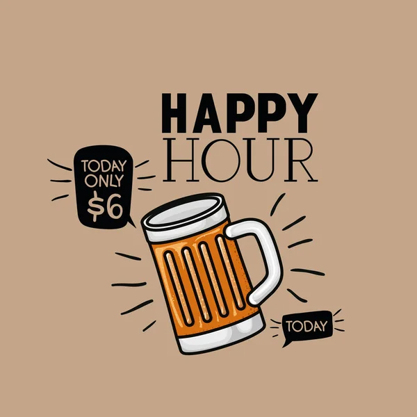 Happy hour beers label with jar — Stock Vector