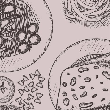 İtalyan yemek çizilmiş menüsü