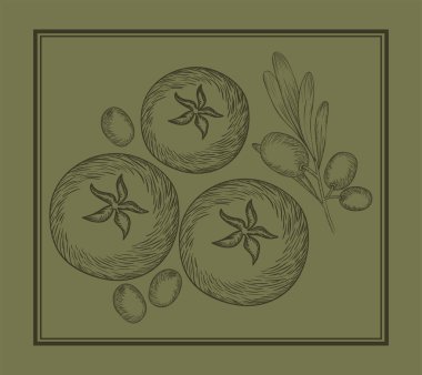 zeytin ve domates bitki çizilmiş Italyan Mutfagi
