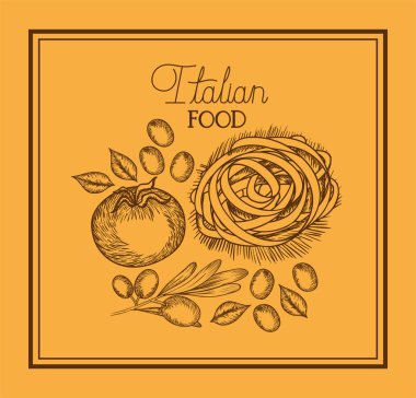 zeytin ve domates bitki çizilmiş Italyan Mutfagi