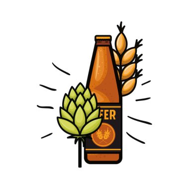 şişe bira ve buğday izole simgesinin