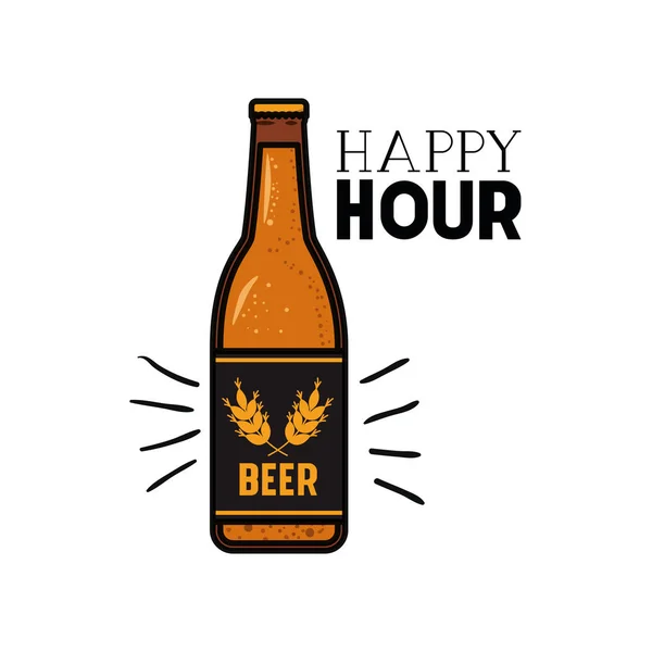 Happy hour label with beer isolated icon — Stock Vector