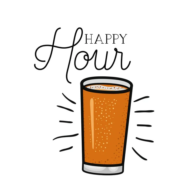 Étiquette happy hour avec icône de bière isolée — Image vectorielle