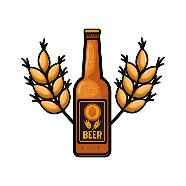 一瓶啤酒和小麦隔离图标 — 图库矢量图片
