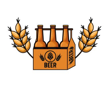 bira şişeleri ve buğday izole simge kutusu