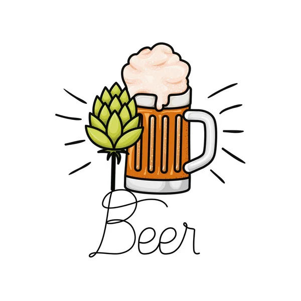Piwo z pianką i pinecone ikona na białym tle — Wektor stockowy