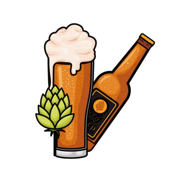 Μπουκάλια μπύρας και γυαλί απομονωμένες εικονίδιο — Διανυσματικό Αρχείο