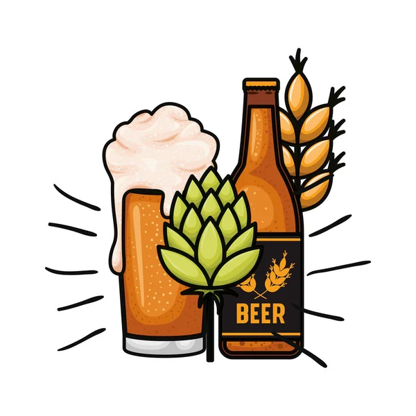 Bouteille de bière et icône isolée en verre — Image vectorielle