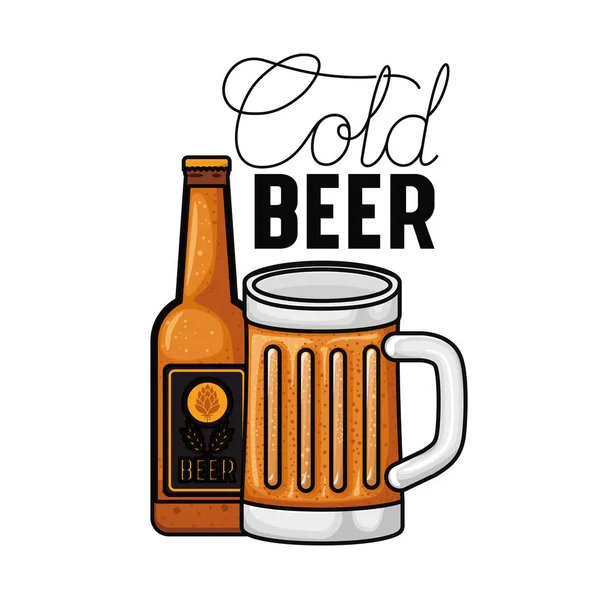 Cold beer label isolated icon — Stock Vector