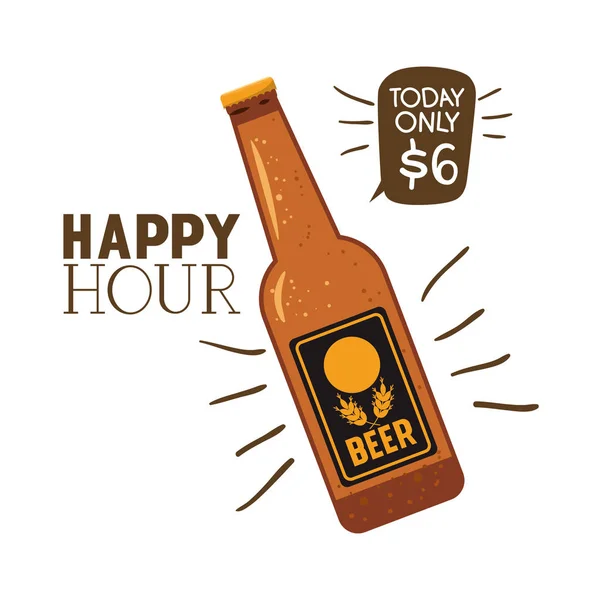 Etiqueta de la hora feliz con la cerveza icono aislado — Archivo Imágenes Vectoriales