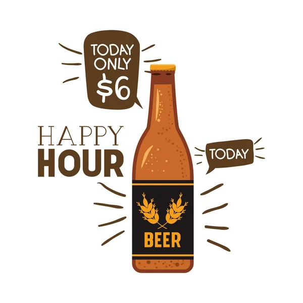 Étiquette happy hour avec icône de bière isolée — Image vectorielle