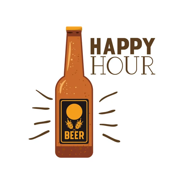 Happy hour label with beer isolated icon — Stock Vector