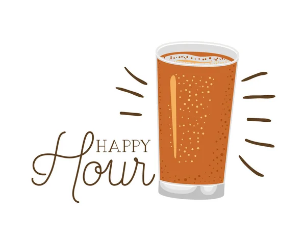 Happy hour label with beer isolated icon — Stock Vector