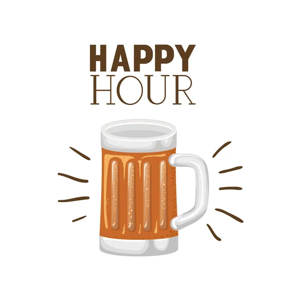 Happy hour label with beer isolated icon — Stock Vector