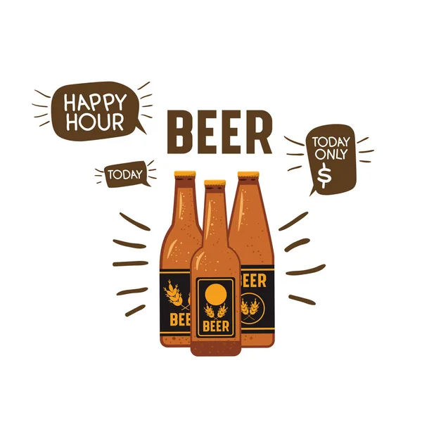 Láhev piva izolované ikony — Stockový vektor