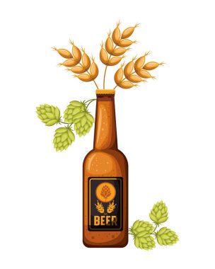 şişe bira ve buğday izole simgesinin